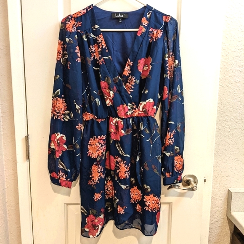 Lulu's Navy Blue Floral Wrap Dress